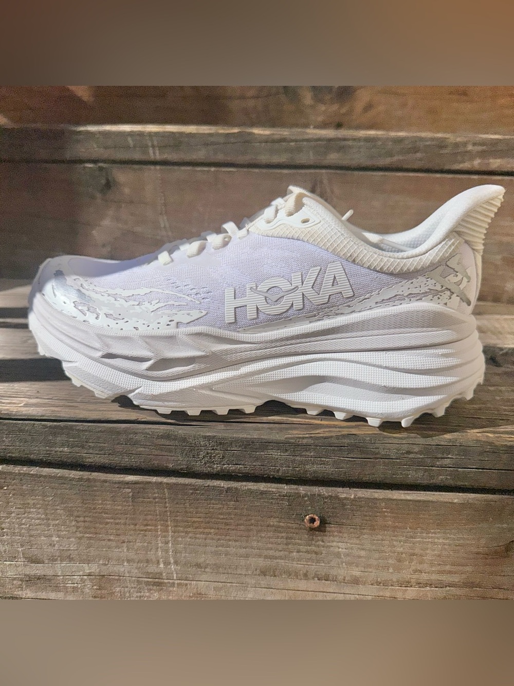 HOKA Stinson 7 Triple White Women’s Size 8.5B Running Trail Sneakers